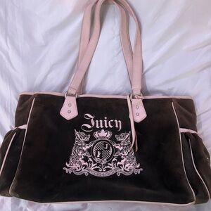 Vintage Juicy Couture Brown and Pink Velvet Diaper Baby Bag